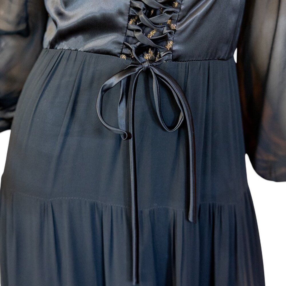 Vintage 70s Shubette of London Velvet Devore Prairie Gothic Maxi Dress * Medium - Picture 5 of 13